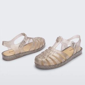 Melissa Sparkling Possession Beige Silver Glitter Sandals 7